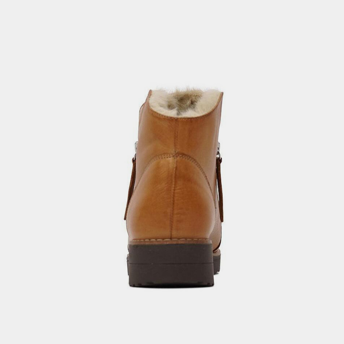 Opal Dark Tan Leather/ Beige Fur Ankle Boots