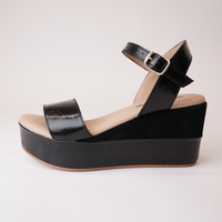 009-Cres-138 Black Patent/ Suede Leather Wedges