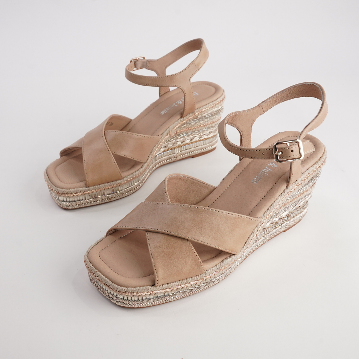 Orgal Cappuccino Leather Espadrille Wedges