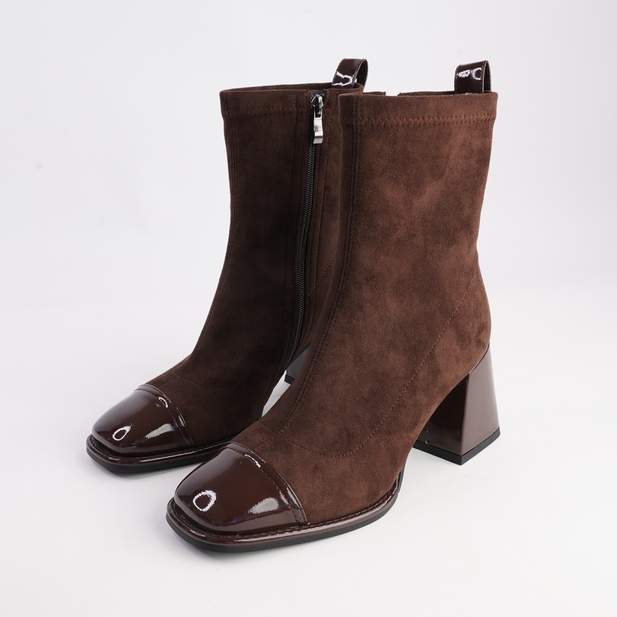 Abolish Cafe Patent/ Cafe Suede Stretch Boots - BRESLEY | Shouz