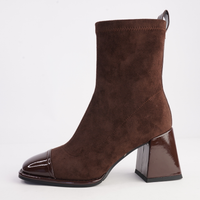 Abolish Cafe Patent/ Cafe Suede Stretch Boots - BRESLEY | Shouz