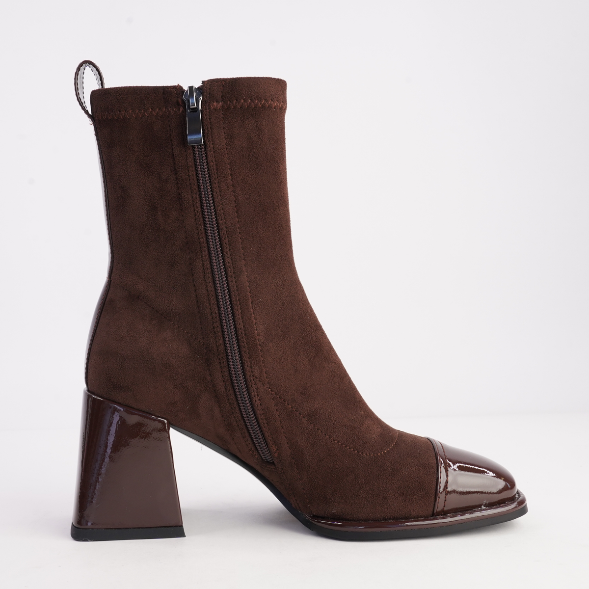 Abolish Cafe Patent/ Cafe Suede Stretch Boots - BRESLEY | Shouz