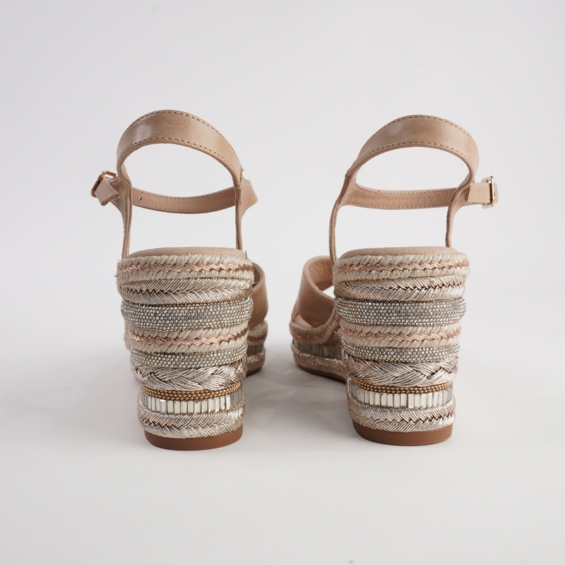 Orgal Cappuccino Leather Espadrille Wedges