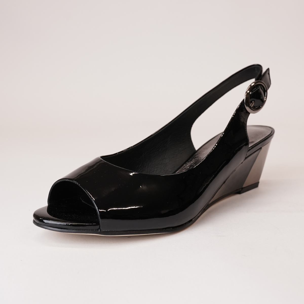 Raite Black Patent Leather Wedges by Django Juliette Shouz