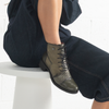 Js-2180 Khaki Metallic Leather Ankle Boots