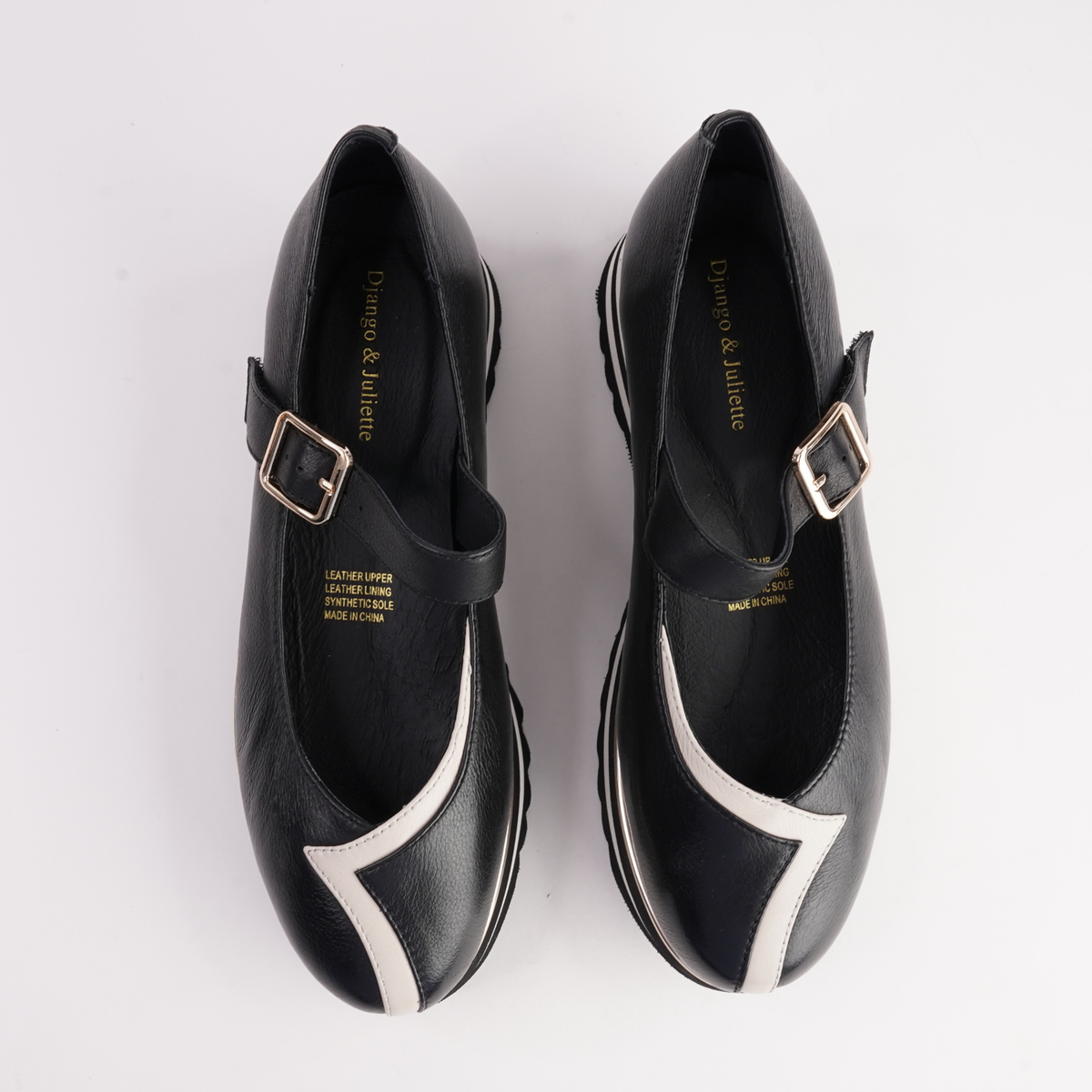 Elanies Black/ Milk Leather Flats - DJANGO AND JULIETTE | Shouz