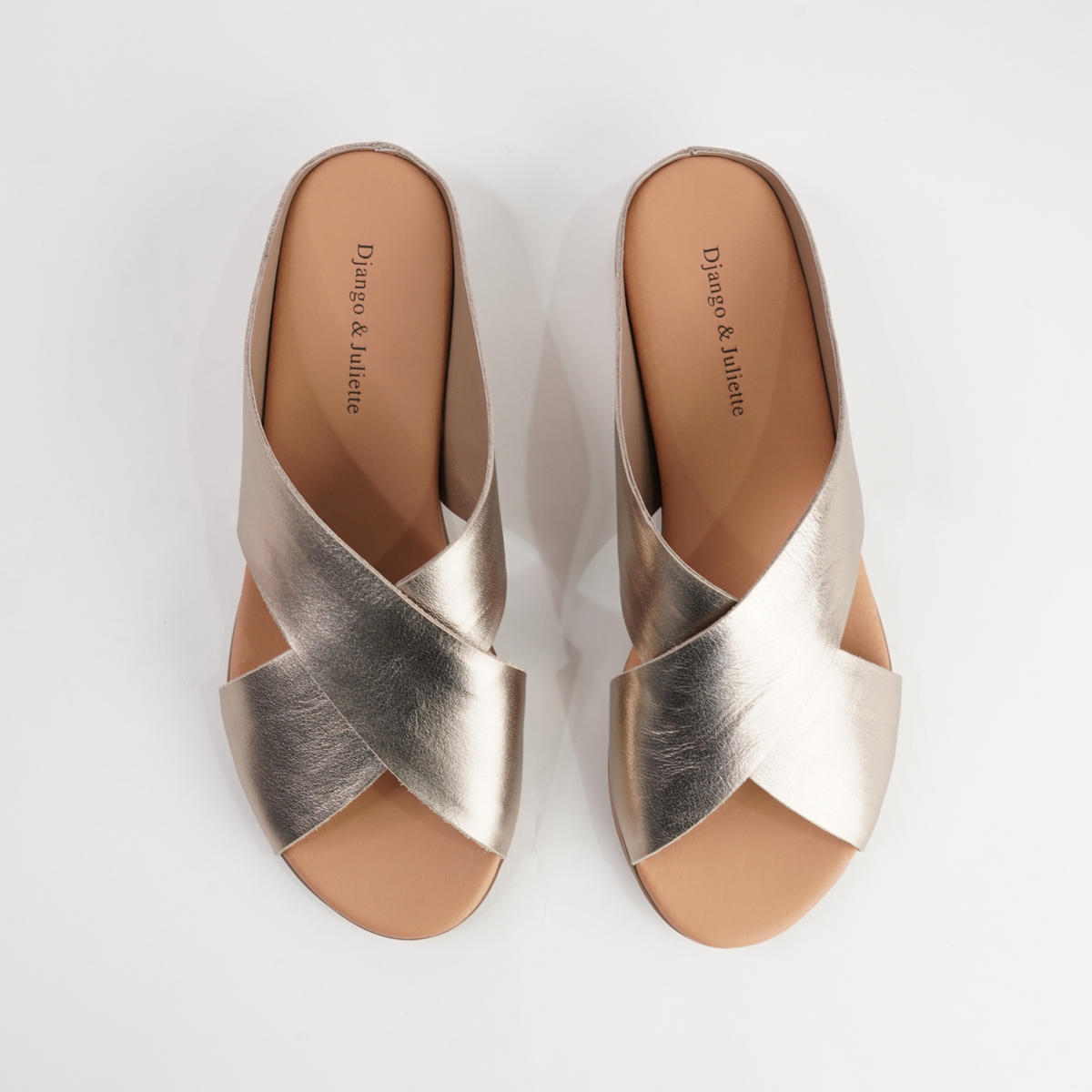 Harli Champagne Leather Slides - DJANGO AND JULIETTE | Shouz