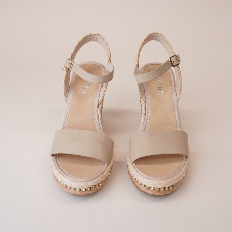 Etroya Almond Leather Espadrille Wedges