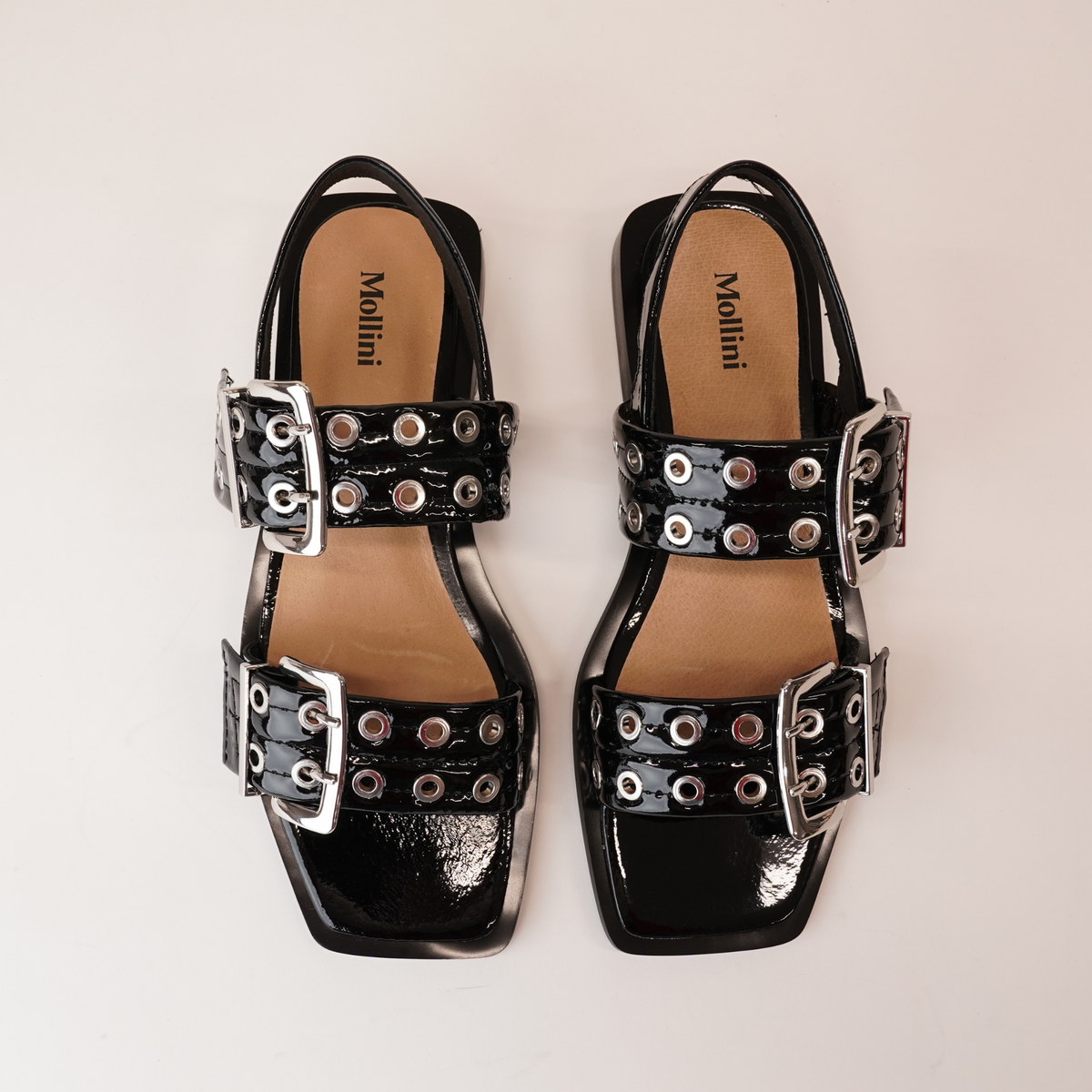 Savina Black Patent Leather Sandals - MOLLINI | Shouz