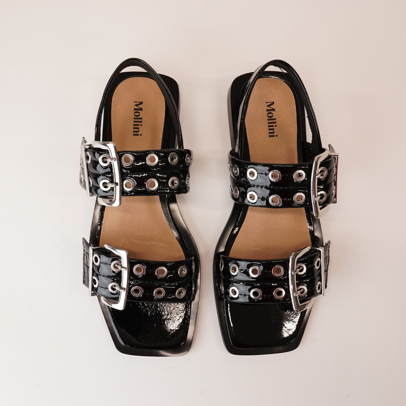 Savina Black Patent Leather Sandals