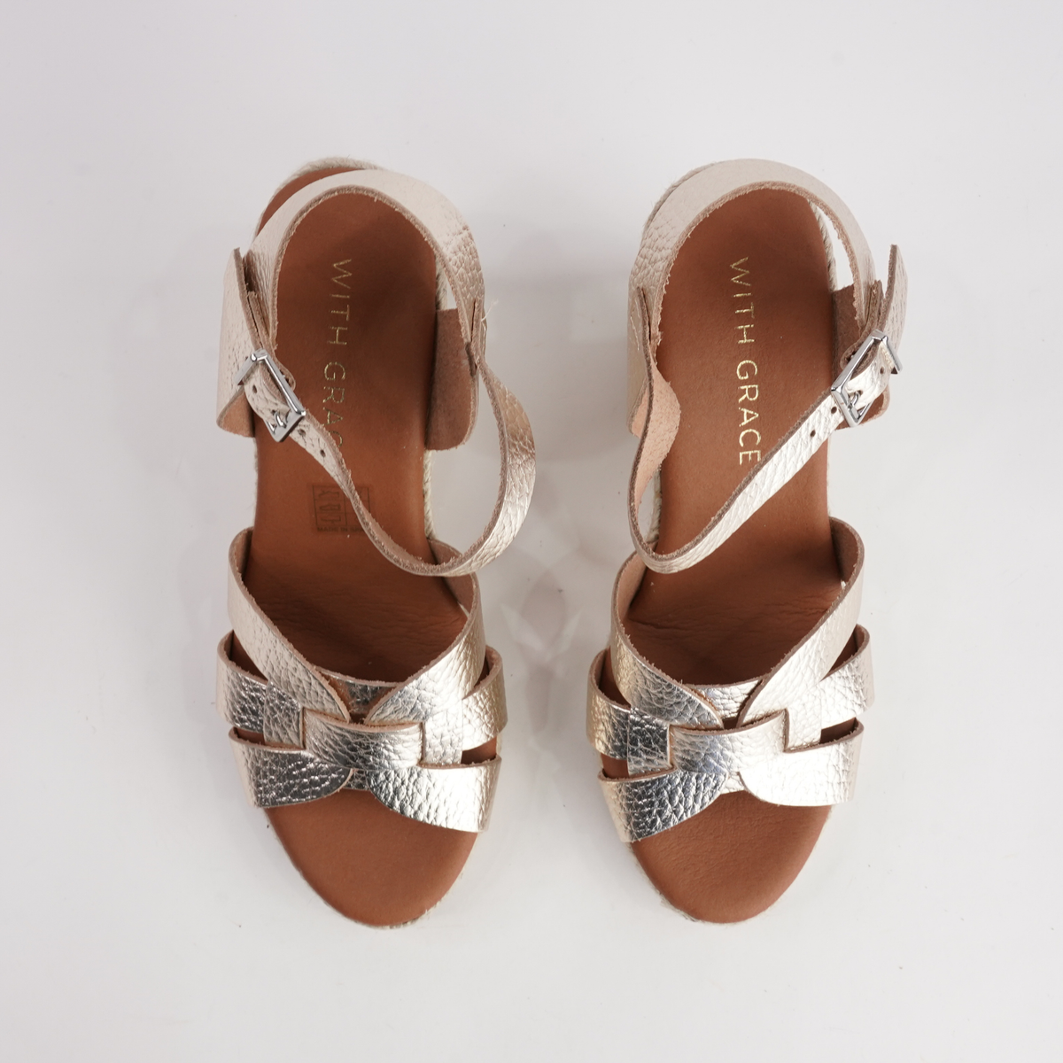 Sophia Doya Champagne Leather Espadrille Wedges - WITH GRACE | Shouz
