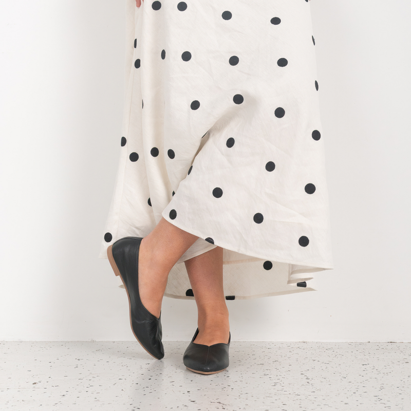 Celeste Black Leather Ballet Flats