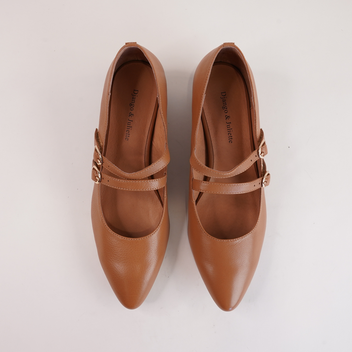Fuela Dark Tan Leather Flats - DJANGO AND JULIETTE | Shouz