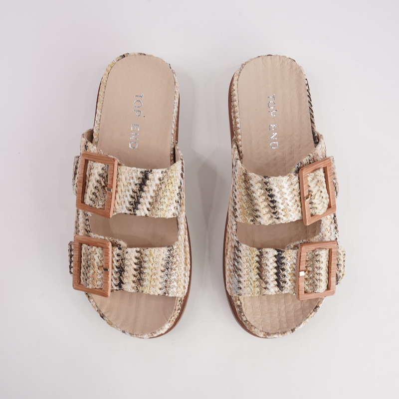 Ixey Natural Multi Raffia Slides