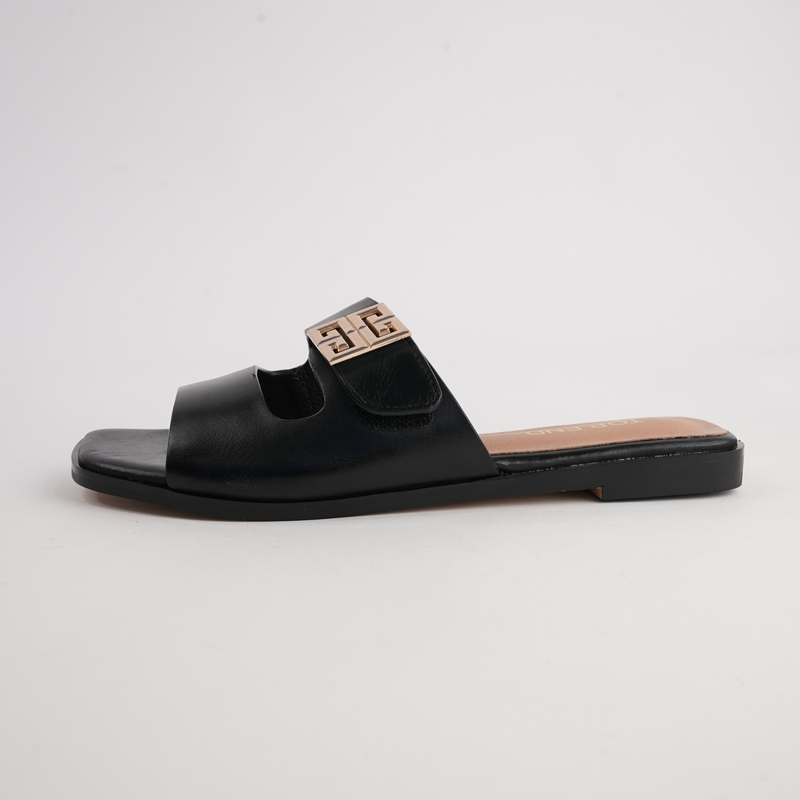 Larino Black Leather Slides
