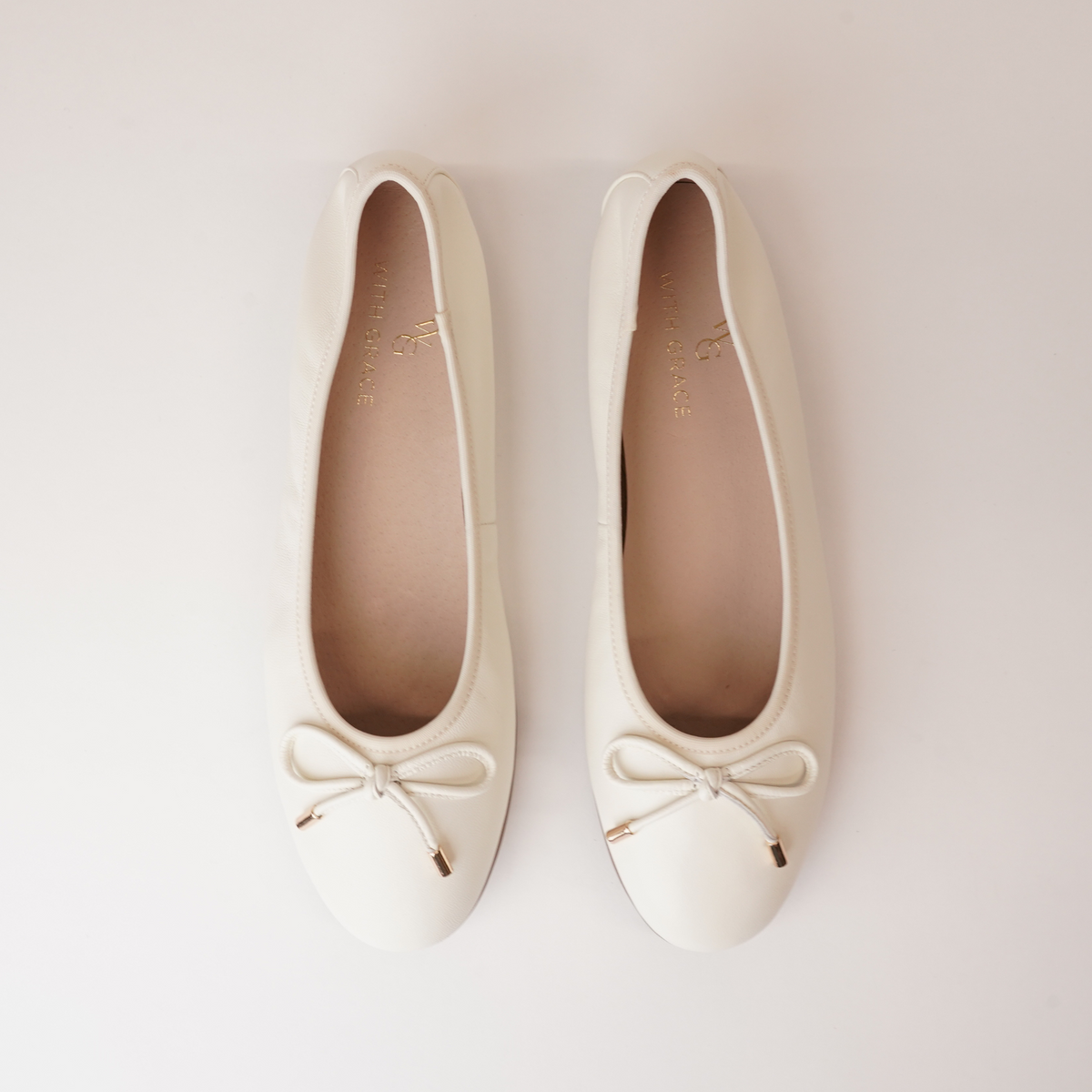 Picture Nude Leather Ballet Flats - WITH GRACE | Shouz