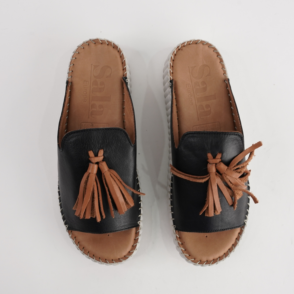 Sonny Black Leather Slides - SALA | Shouz