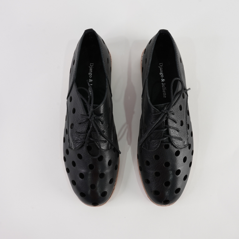 Aksel Black Leather Lace Up Flats
