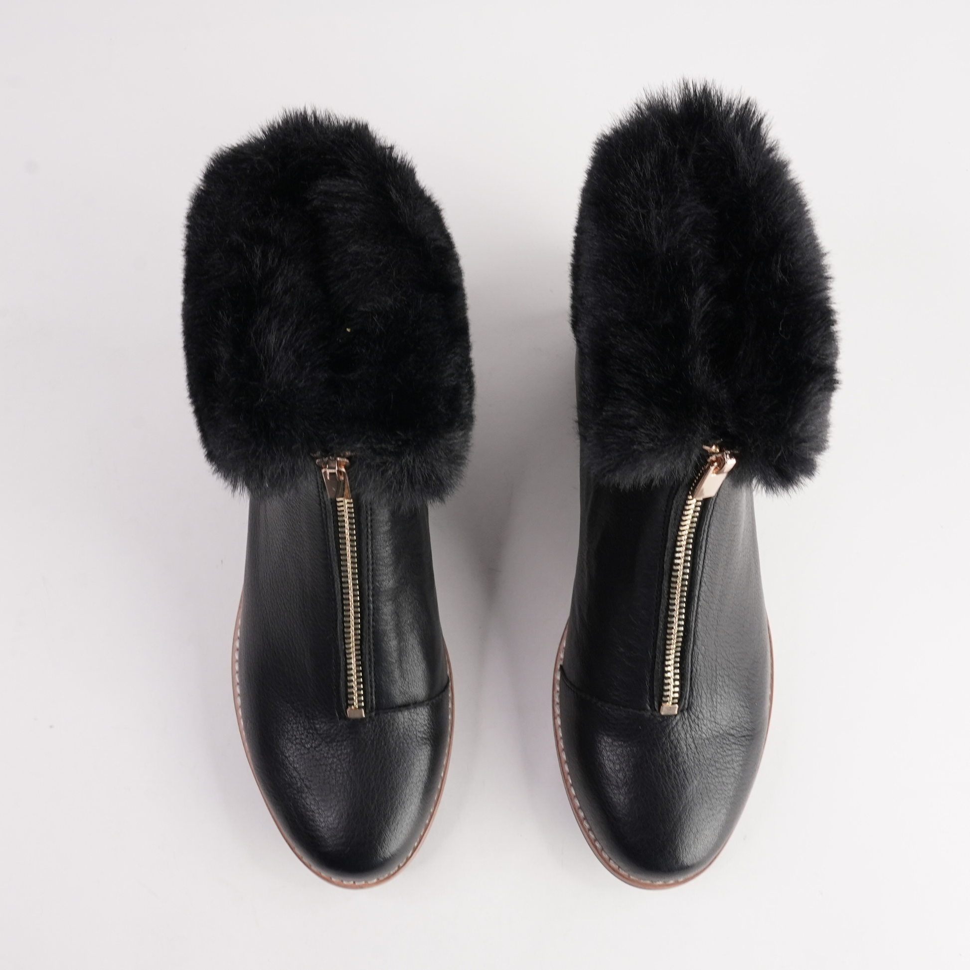 Lollys Black Leather/ Black Fur Ankle Boots - DJANGO AND JULIETTE | Shouz