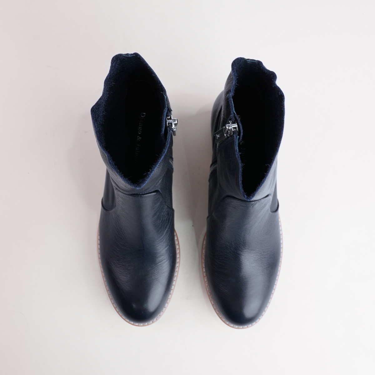 Rarna Navy Leather Ankle Boots