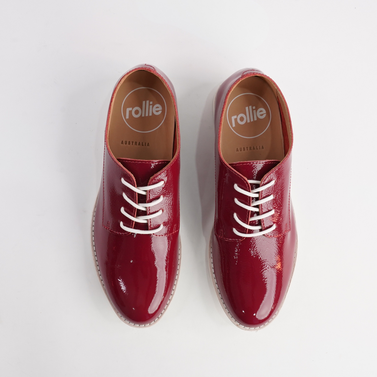 Derby Super Soft Merlot Patent Leather Lace Up Flats - ROLLIE | Shouz