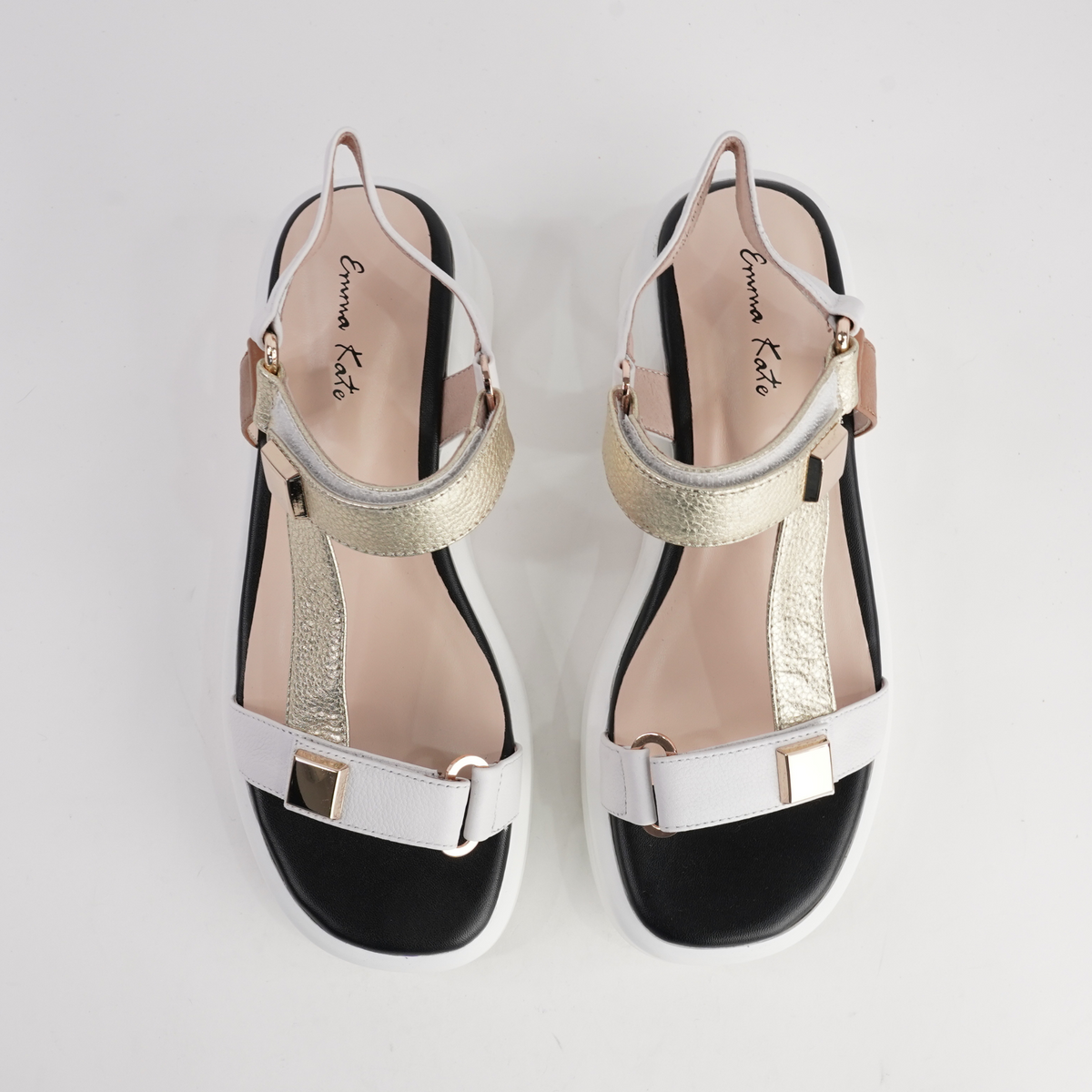 Roz White/ Gold Leather Sandals - EMMA KATE | Shouz