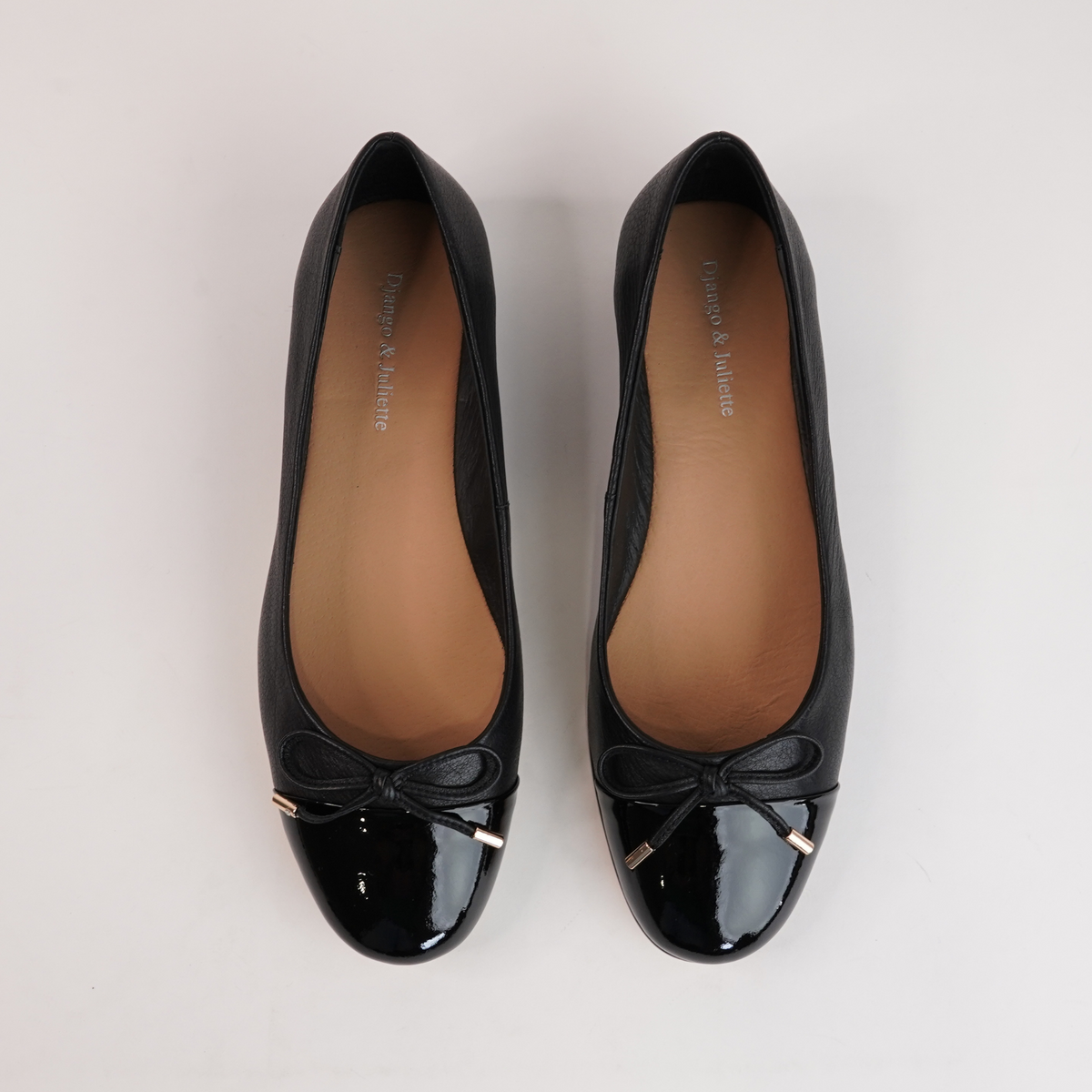 Ildiko Black Patent/ Black Leather Ballet Flats - DJANGO AND JULIETTE | Shouz