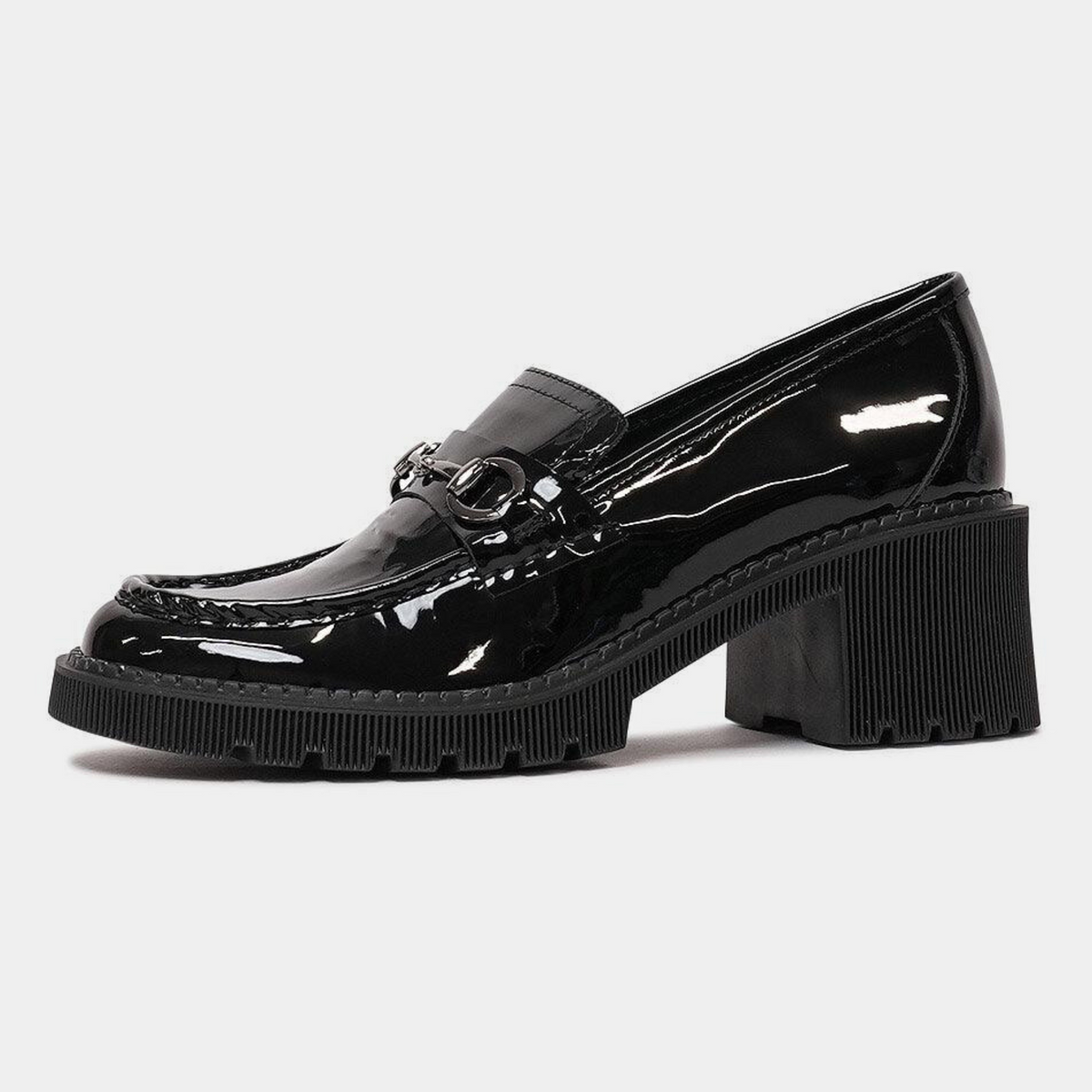 Zoey Black Patent Leather Heeled Loafers - DJANGO AND JULIETTE | Shouz