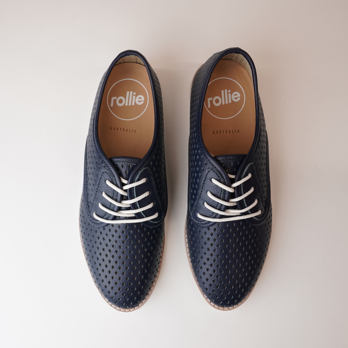 Derby Punch Navy Tumble Lace Up Flats - ROLLIE | Shouz