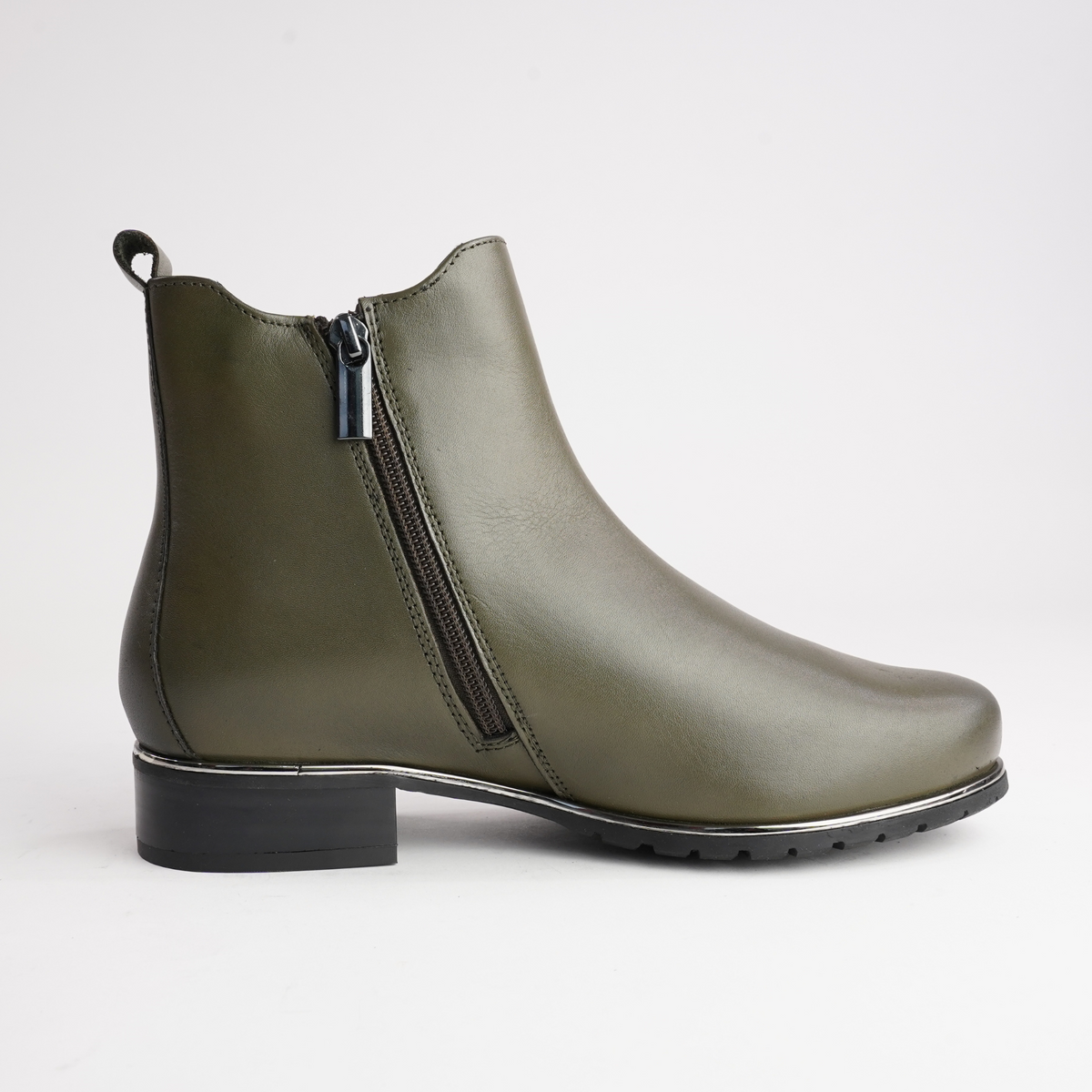 Chiara 02 Olive Leather Ankle Boots