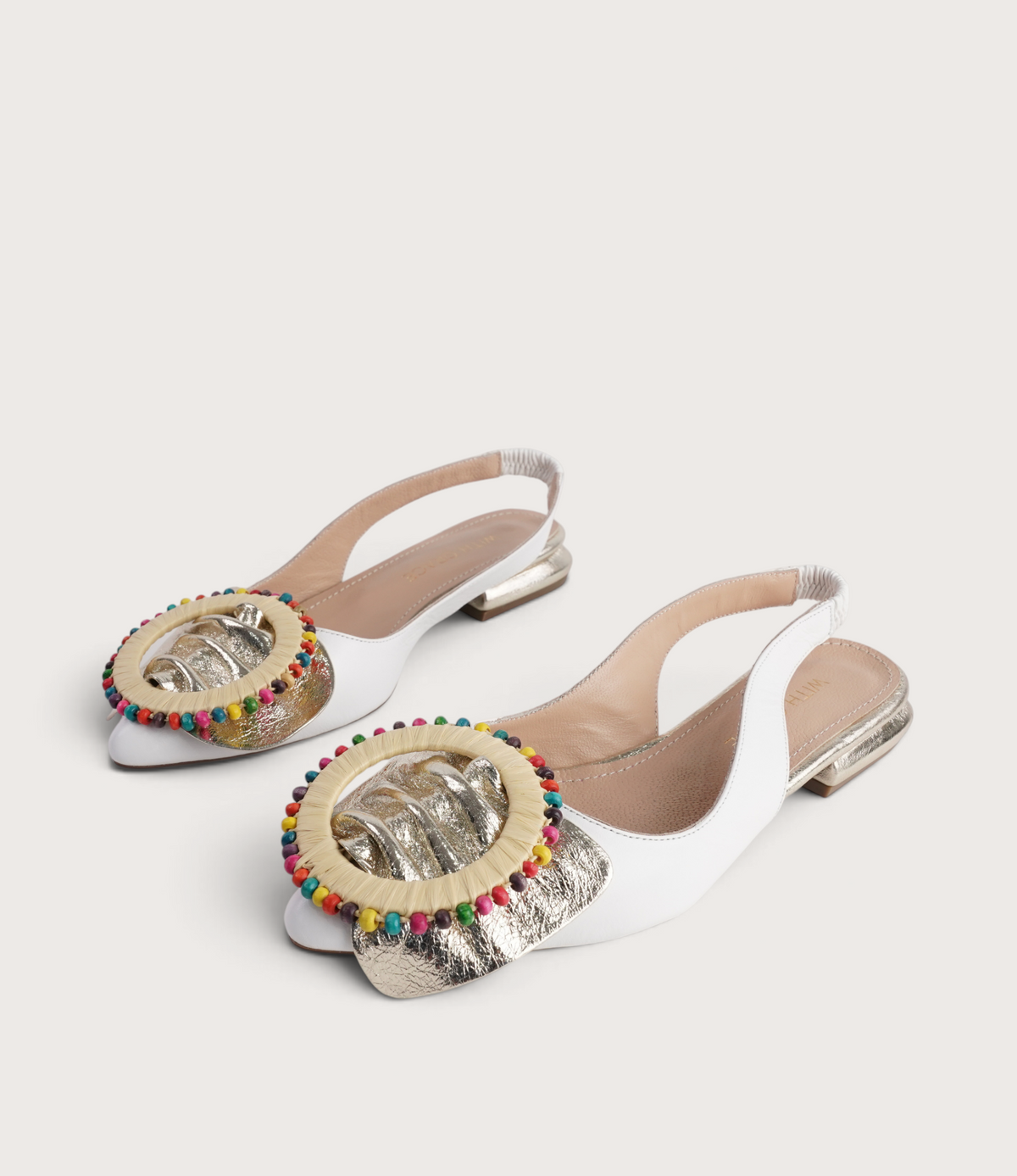 Vesper White/ Gold Leather Flats