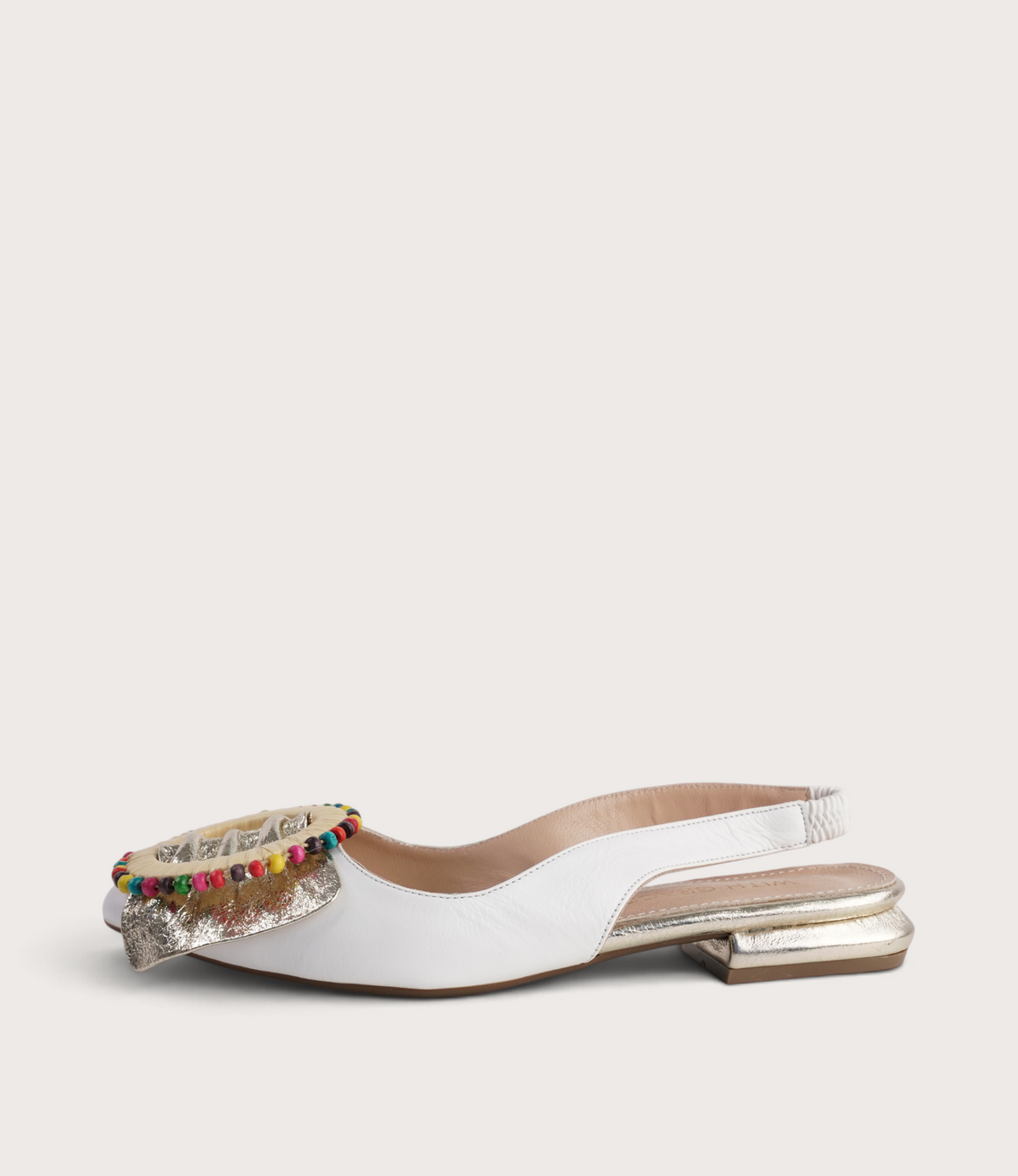 Vesper White/ Gold Leather Flats