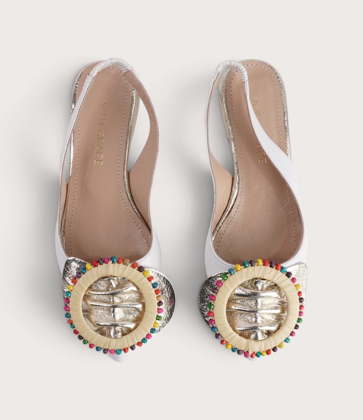 Vesper White/ Gold Leather Flats