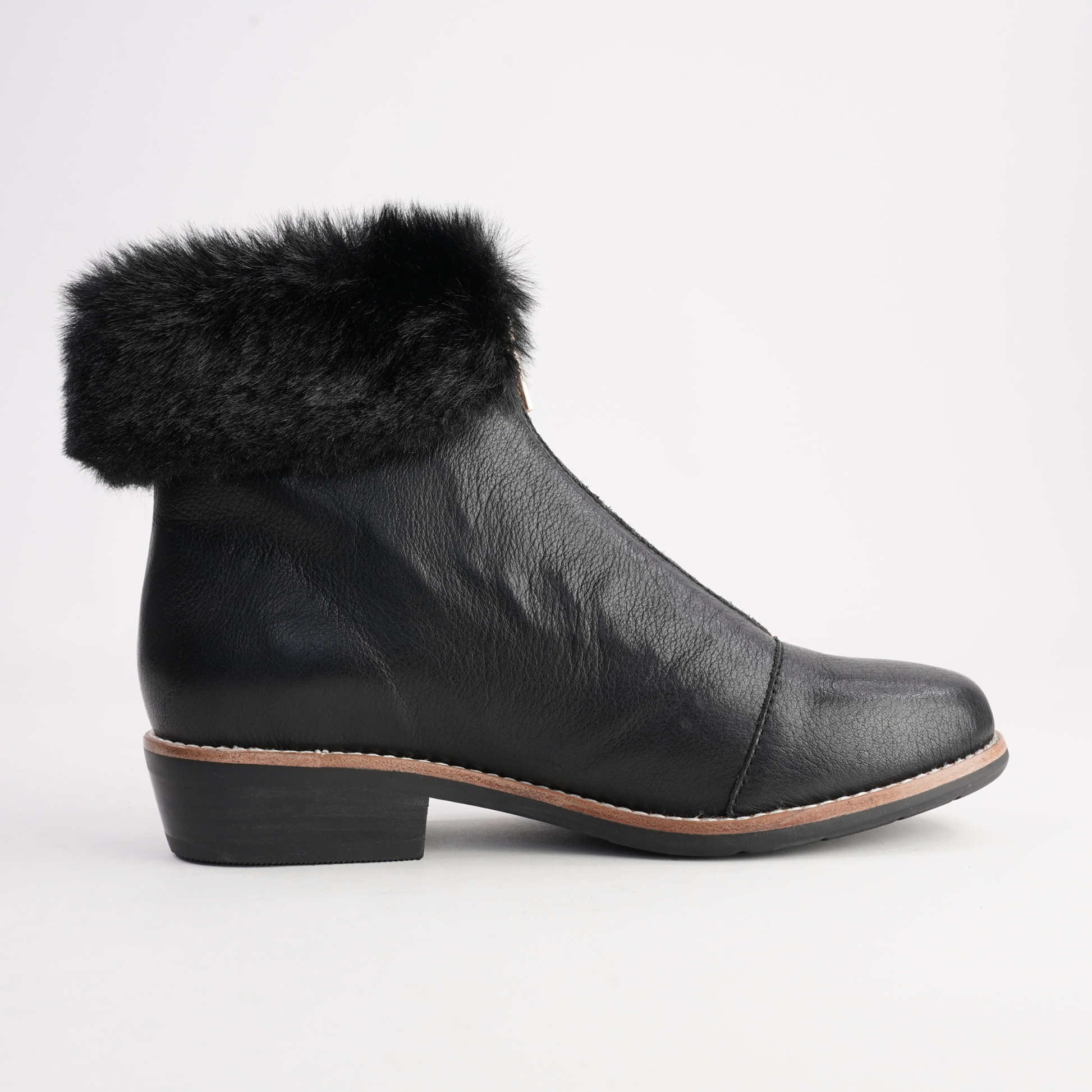Lollys Black Leather/ Black Fur Ankle Boots - DJANGO AND JULIETTE | Shouz