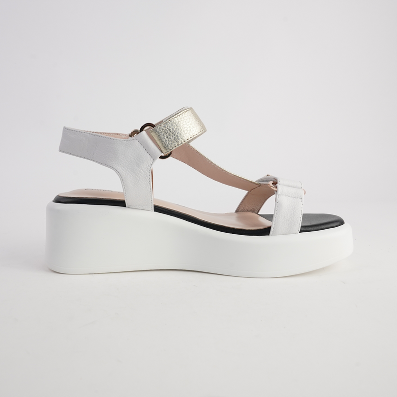 Roz White/ Gold Leather Sandals