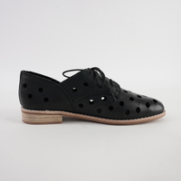 Aksel Black Leather Lace Up Flats