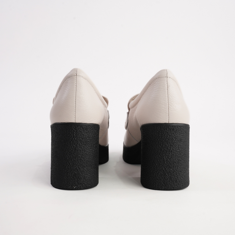Bella Bone Milled Leather Heeled Loafers