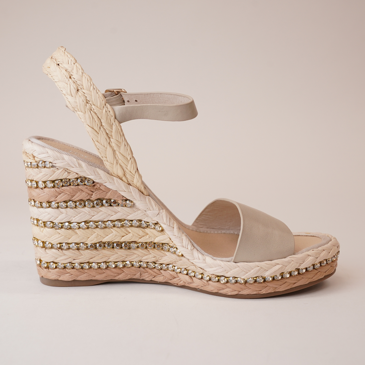 Etroya Almond Leather Espadrille Wedges - TOP END | Shouz