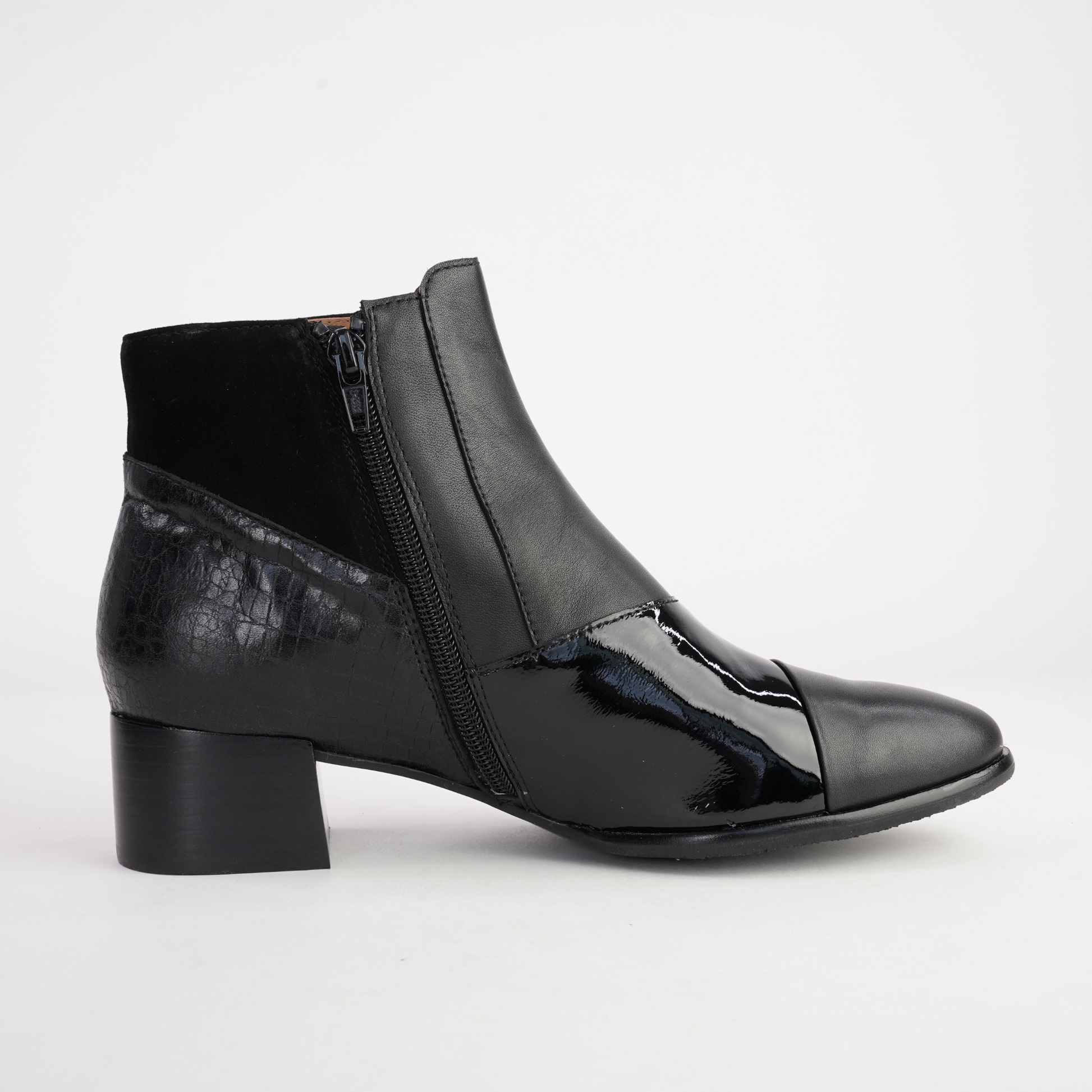 Award Black Mix Leather Ankle Boots - BRESLEY | Shouz
