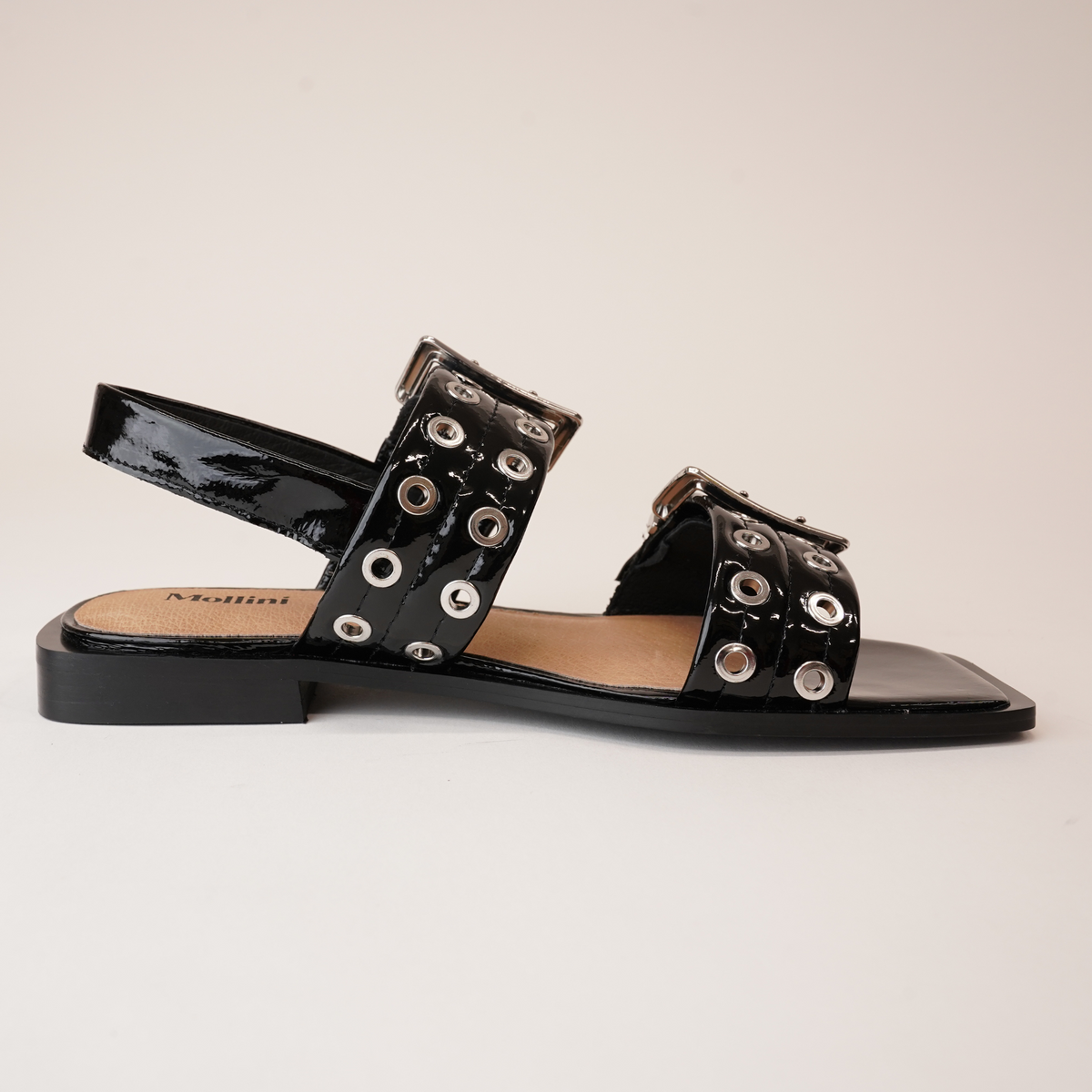 Savina Black Patent Leather Sandals - MOLLINI | Shouz