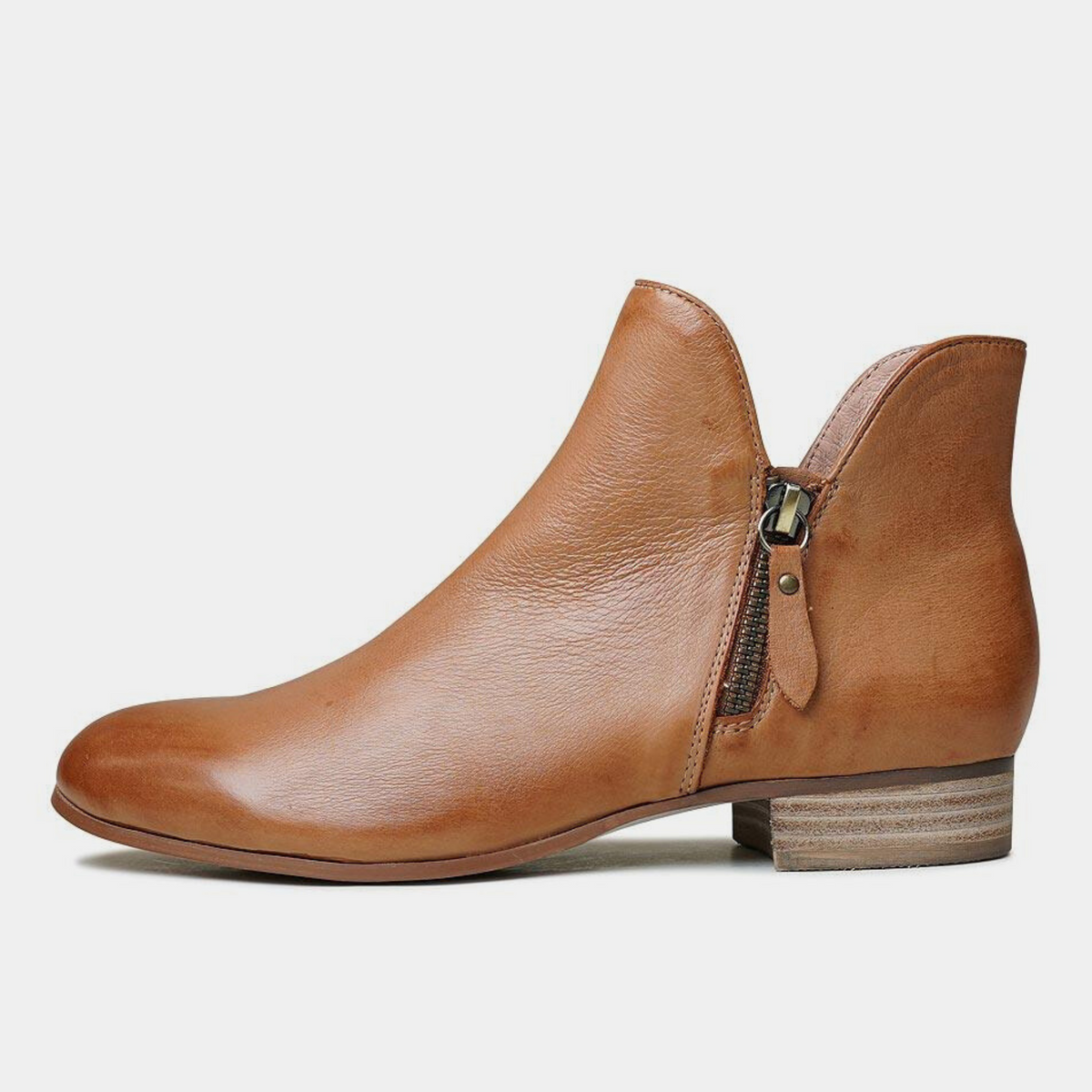 Faye Dark Tan Leather Ankle Boots