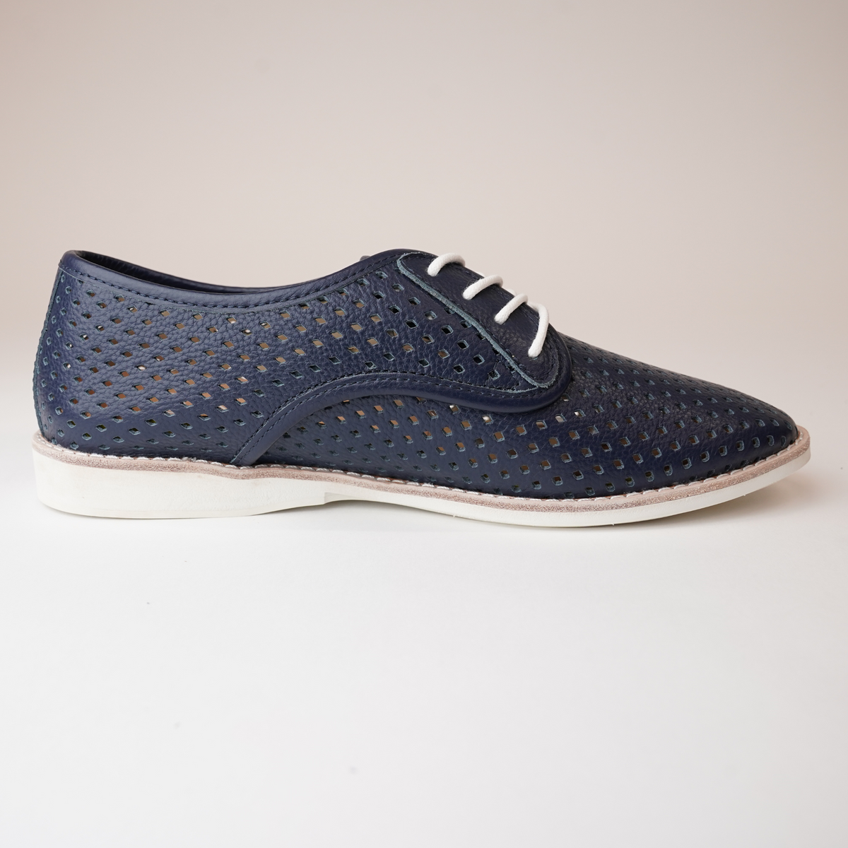 Derby Punch Navy Tumble Lace Up Flats - ROLLIE | Shouz