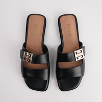 Larino Black Leather Slides