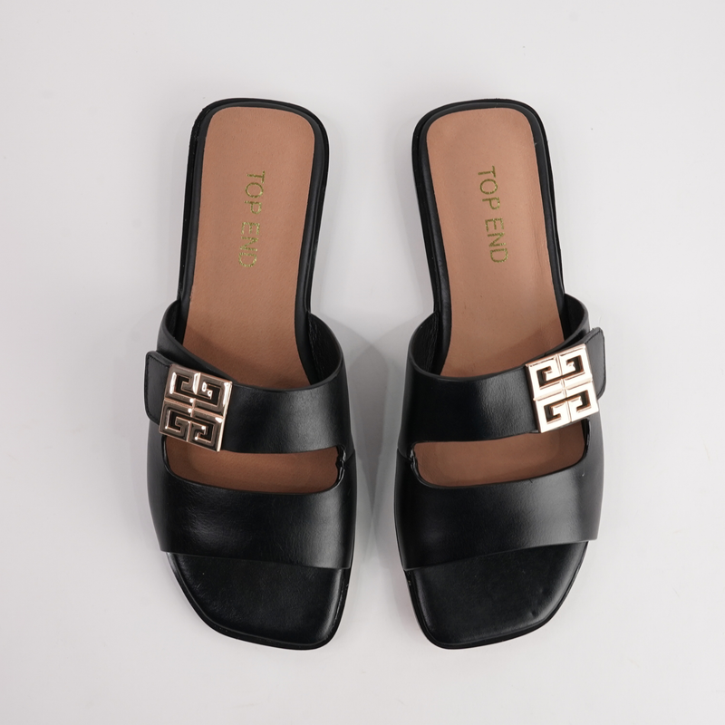 Larino Black Leather Slides