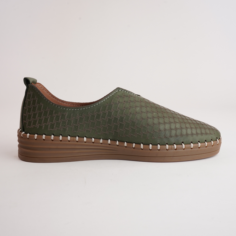 Lassy Dark Olive Leather Sneakers