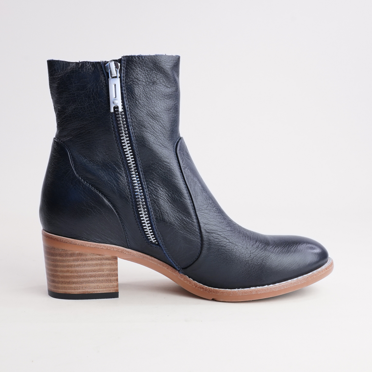 Rarna Navy Leather Ankle Boots