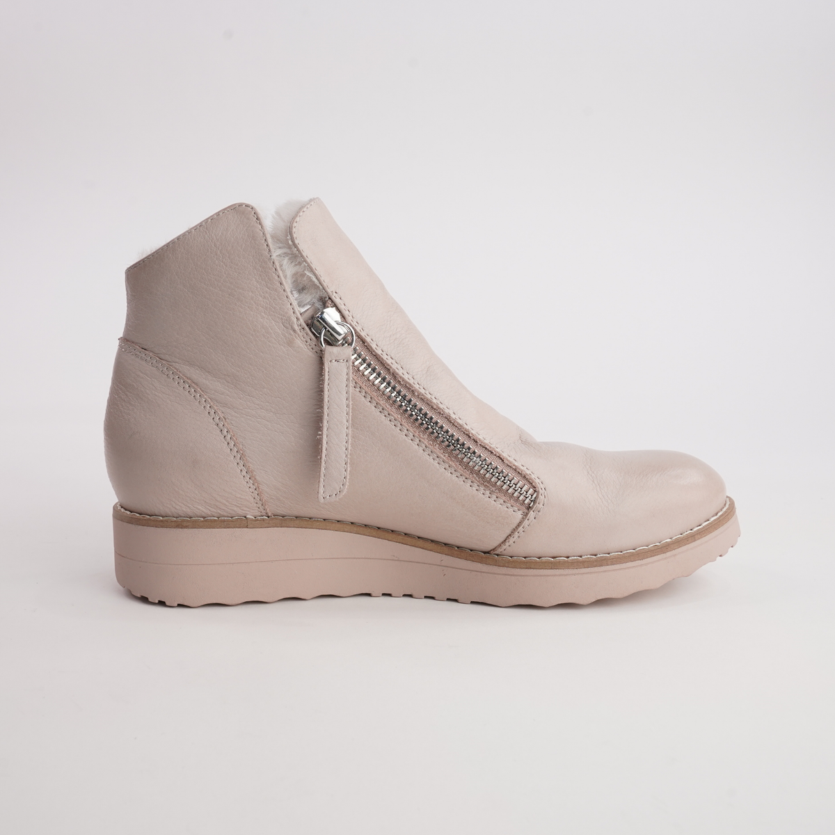 Opal Cappuccino/ Beige Fur Leather Ankle Boots - TOP END | Shouz