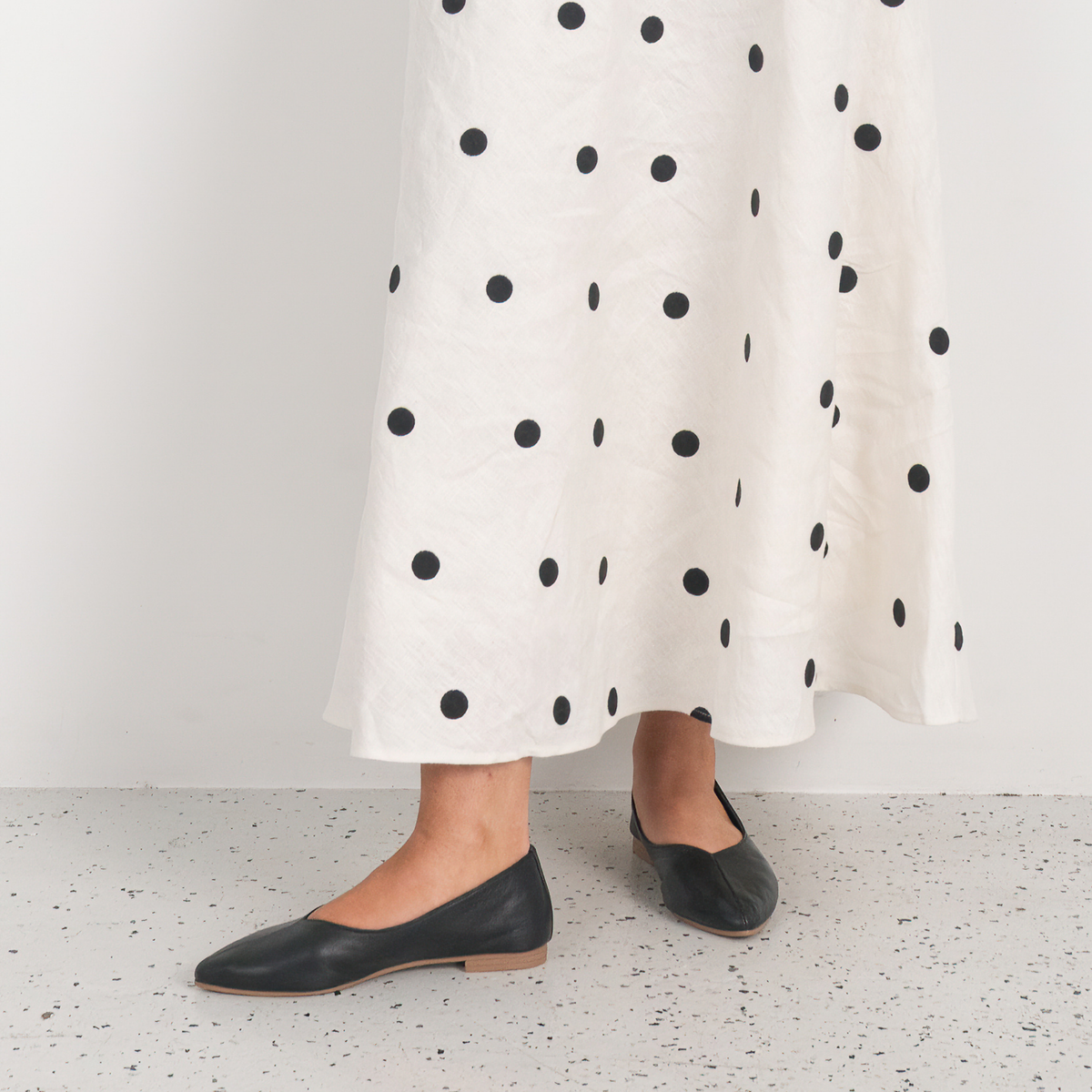 Celeste Black Leather Ballet Flats