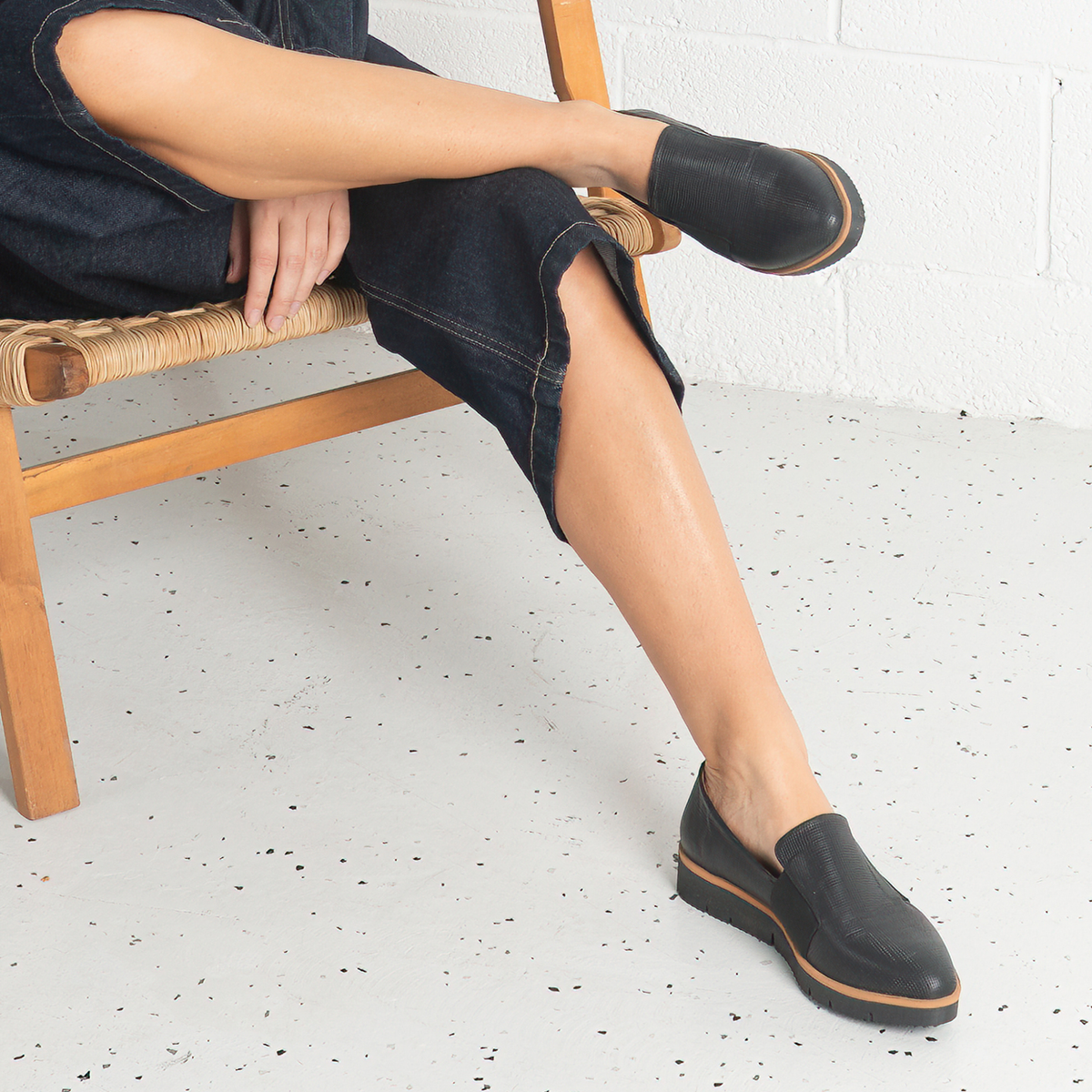 Olga Black Leather Flats