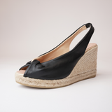 Cisne Black/ Taupe Leather Espadrille Wedges